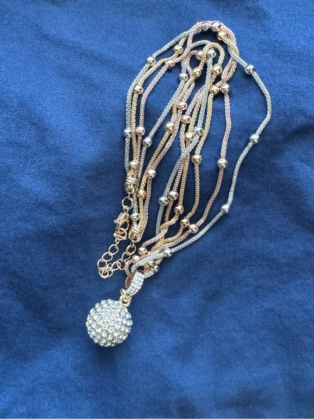 Pandora Tri-Color Layered Necklace with Pave Ball Pendant - Picture 5 of 16